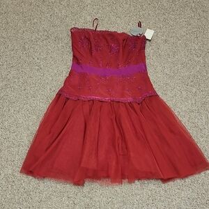 Pearl Marchesa Red & Hot Pink Formal Dress, Sz 8. New Fairy Whimsigoth